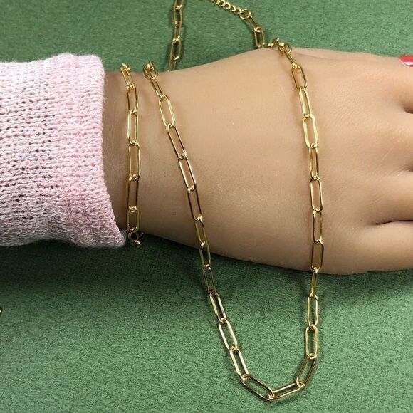 Set Gold rectangle chain necklace & bracelet set - Picture 2 of 9
